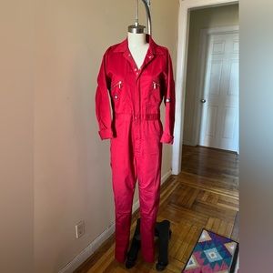 Red tailored Dickies jumpsuit.